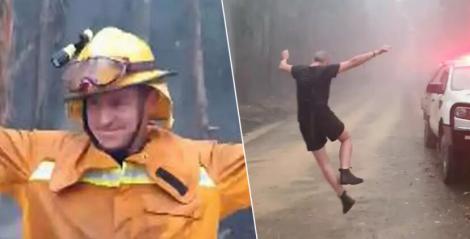Motiv de sărbătoare pentru pompierii din Australia! Aceștia au cântat și dansat după ce a început să plouă peste pădurea cuprinsă de flăcări - VIDEO