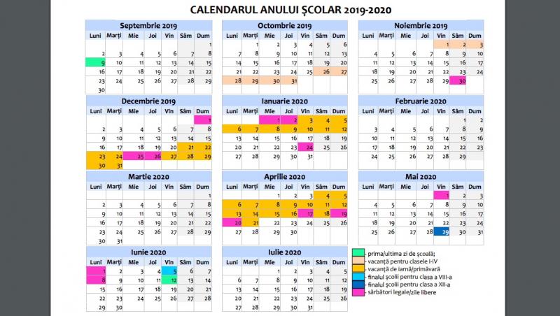 Calendarul anului școlar 2019-2020