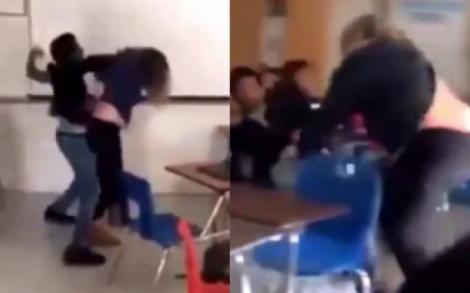 VIDEO - Bătaie de proporții între o profesoară și un elev de liceu. Și-au tras pumni în cap până au cedat