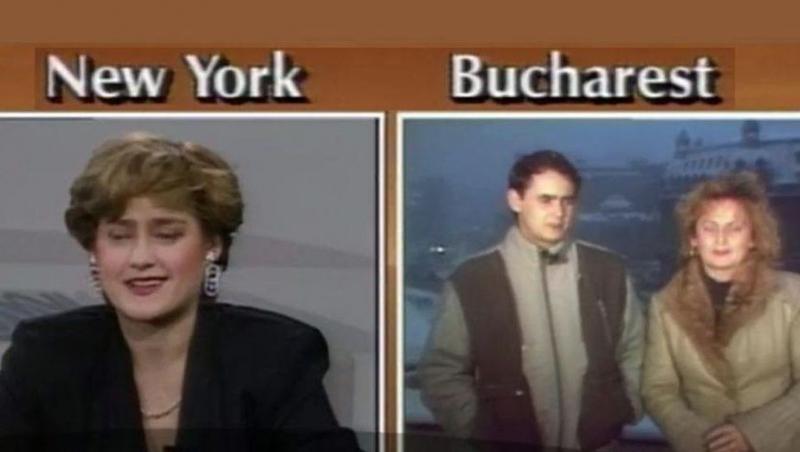 1989, după Revoluție. CNN îi face legătura cu familia aflată la București. Nu mai știau nimic unii de alții de când fugise.