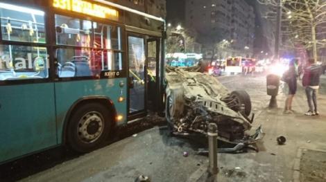 Accident cumplit în București! Două mașini și un autobuz STB s-au ciocnit violent pe Calea Dorobanți! Trei persoane rănite| FOTO