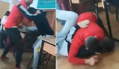 Bătaie într-un liceu din județul Dâmbovița! Un elev a fost atacat de un coleg, în clasă! Momentul a fost filmat! Video