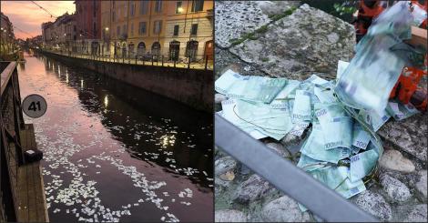 Plouă cu bani în Milano? Mii de euro au plutit pe canalul Naviglio Pavese