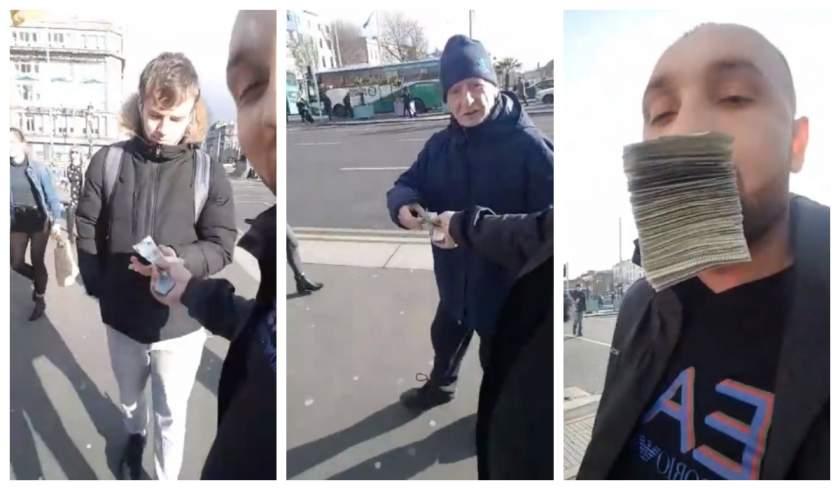 Rom&acirc;nul care și-a incendiat Mercedesul lovește din nou! A &icirc;mpărțit 5.000 de euro trecătorilor, live pe Facebook