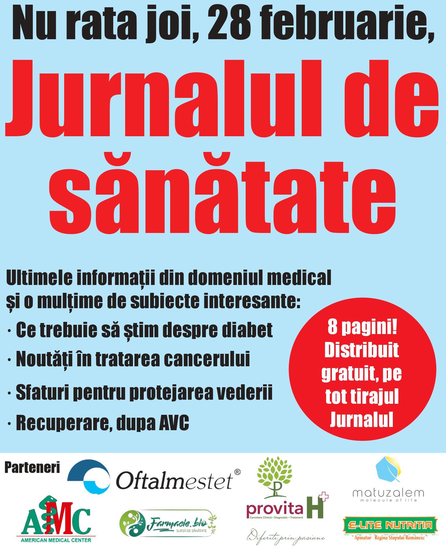 Nu rata joi Jurnalul de sănătate!