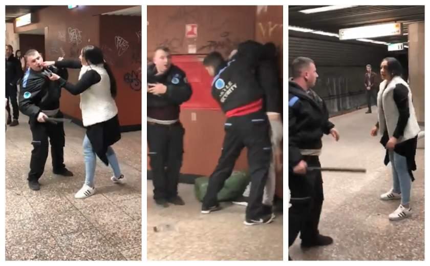 VIDEO| Bătaie la metrou! O femeie &icirc;nsărcinată și iubitul ei &icirc;și &icirc;mpart pumni și picioare cu paznicii