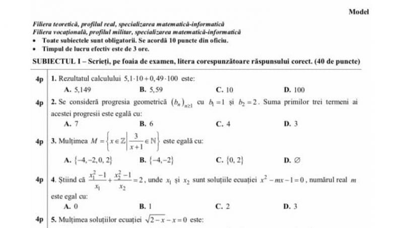Subiecte Simulare Matematica Clasa a XI-a