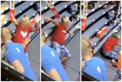 Video. Un băiețel este lovit cu brutalitate de angajatul unui supermarket cunoscut: „Piticu' dracului, dispari de aici!”