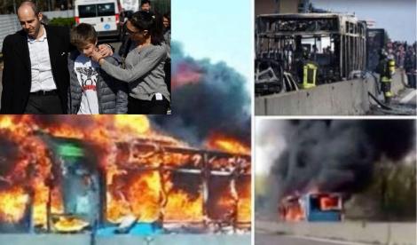 Imagini cu autobuzul din Italia în flăcări și copiii care fug speriați! Mărturisirile sfâșietoare ale puștiului care a alertat Poliția