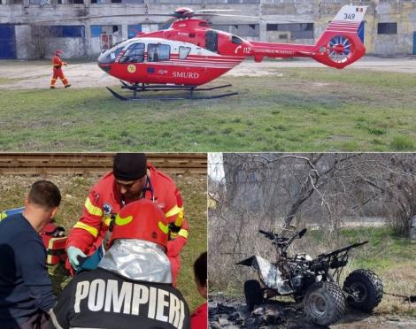 I-a luat foc ATV-ul pe șosea! Un bărbat din Constanța a avut nevoie de intervenția elicopterului SMURD. Video