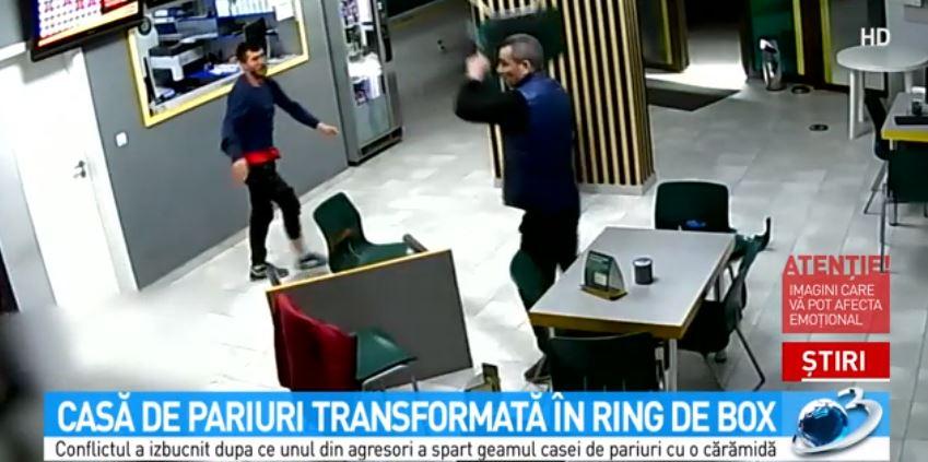 Video. Bătaie ca &icirc;n filmele de acțiune &icirc;ntr-o casă de pariuri din București! Un bărbat se află &icirc;n stare gravă la spital
