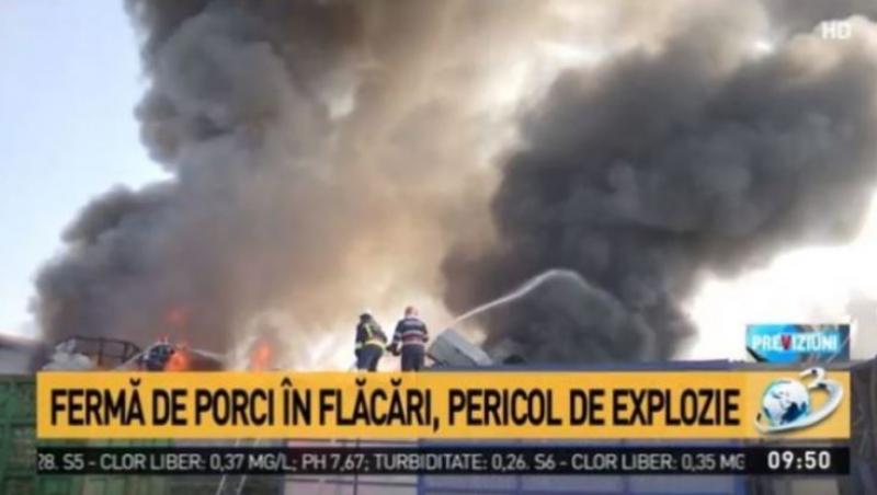 Ultima oră! Incendiu uriaș și pericol de explozie cu azot la o fermă de porci din Argeș! Ce se întâmplă în aceste momente