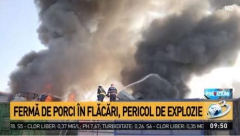 Ultima oră! Incendiu uriaș și pericol de explozie cu azot la o fermă de porci din Argeș! Ce se întâmplă în aceste momente