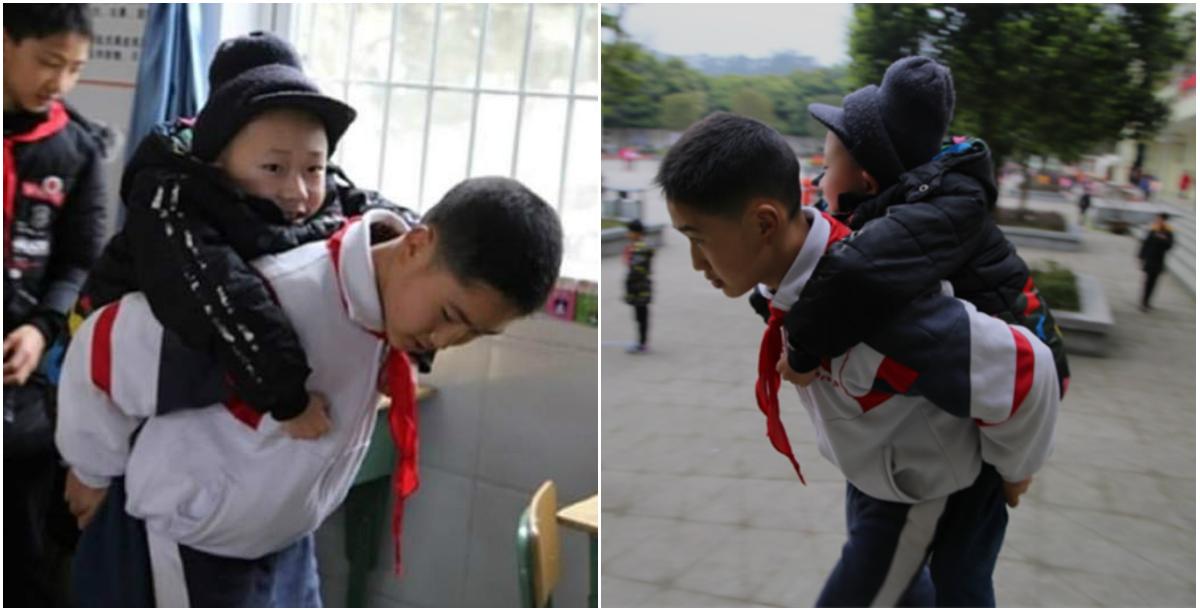 Te pl&acirc;ngi că ți-e greu? Zi de zi, &icirc;n ultimii șase ani, puștiul ăsta &icirc;și duce prietenul, &icirc;n spinare, la școală: &bdquo;&Icirc;i mulțumesc &icirc;n fiecare zi că are grijă de mine&rdquo;