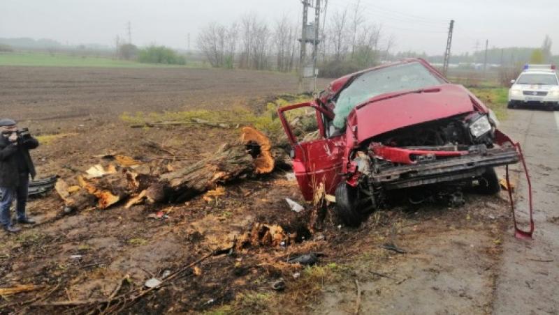 Trei fii au privit cum un trunchi de copac le ucide tatăl. Accident rutier grav în Prahova