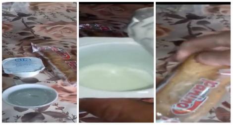 Video. Nepăsare față de elevii unei școli din Dolj. Cornuri vechi și iaurt în pahare cu jeg pentru copiii din Dobrești