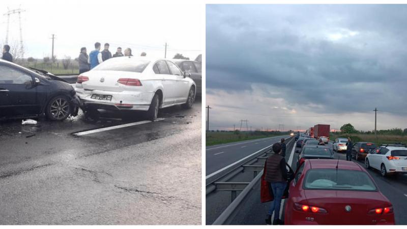 Accident cu nouă mașini, pe Autostrada București-Pitești, în urmă cu puțin timp! Traficul este restricționat