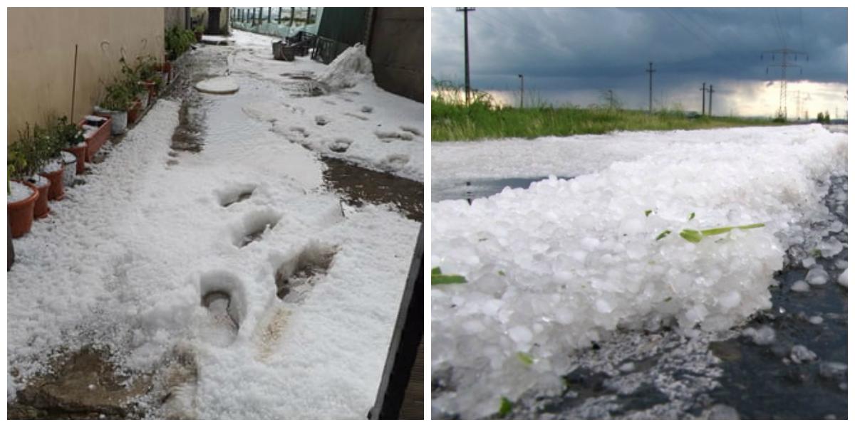Vremea s-a dezlănțuit &icirc;n D&acirc;mbovița! Strat gros de 15 centimetri de gheață, după o furtună violentă cu grindină
