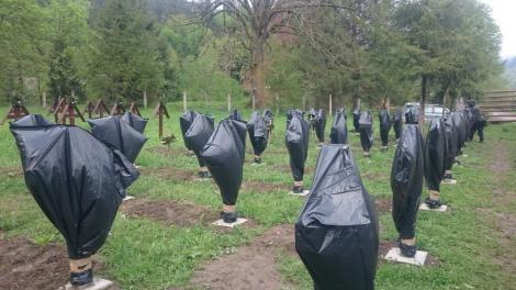 PROFANARE! Ungurii au acoperit cu saci de gunoi crucile eroilor români din cimitirul Valea Uzului!!! ”Sunt amplasate ilegal!”