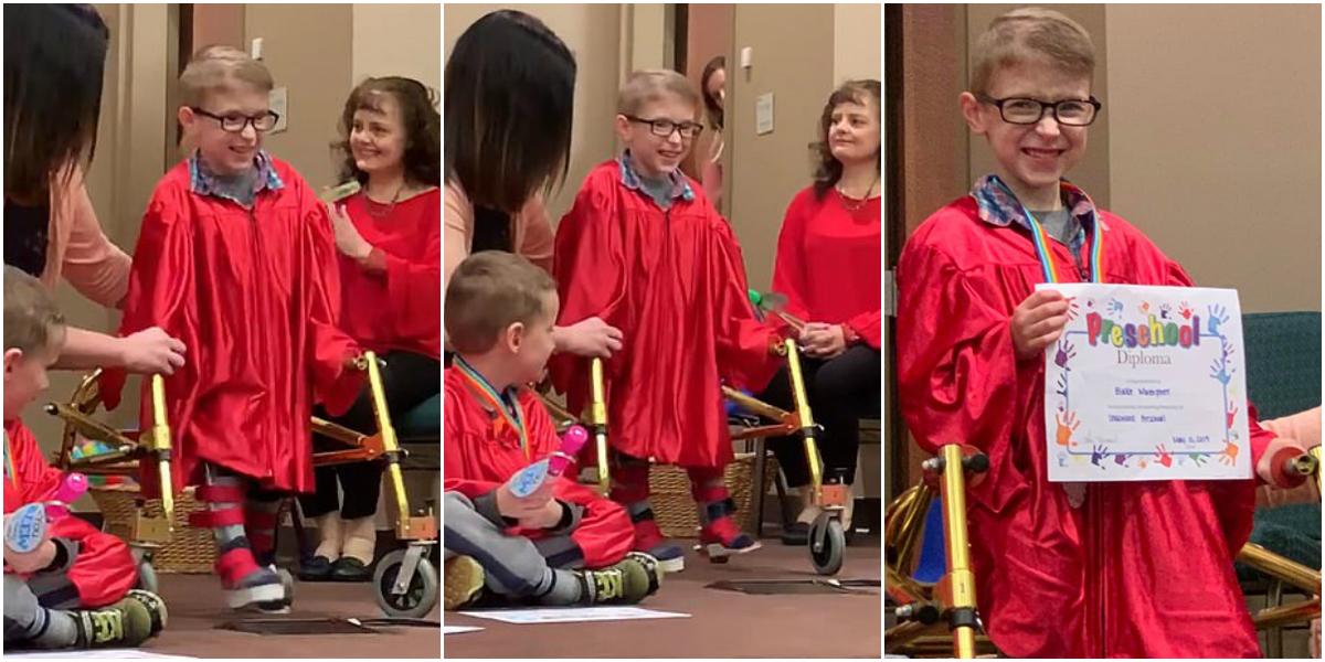 Condamnat la suferință &icirc;nainte de a se naște, acest copil a făcut primii săi pași, la cinci ani, &icirc;n aplauzele colegilor și educatoarelor