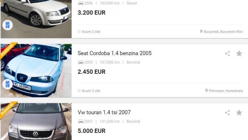 Vânzări auto: Unde găsești pe Internet cele mai ieftine mașini