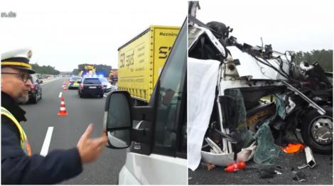 „Vino să vezi mortul!”. Un șofer român, dat jos de la volan de un polițist din Germania, ca să se uite la victima unui accident oribil – Video