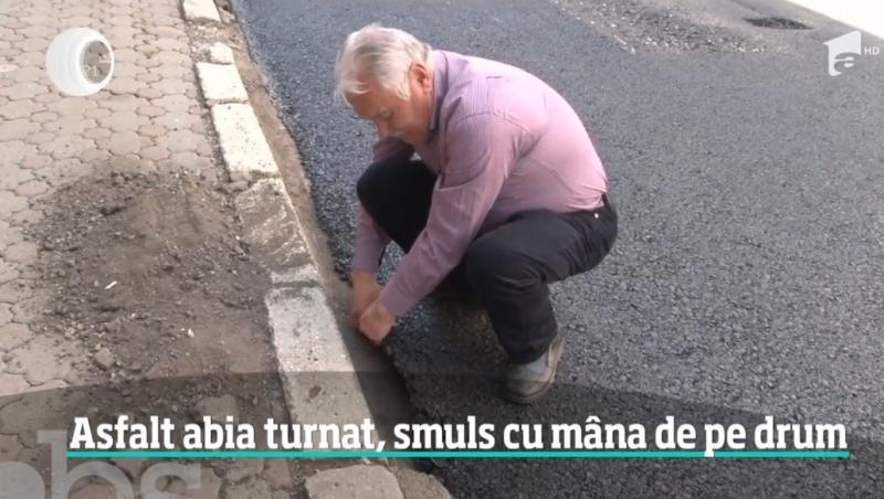 Video. Asfaltul de milioane de euro, abia turnat pe o stradă, poate fi ridicat de pe jos cu mâinile goale