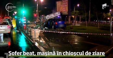 Accident spectaculos în București. Un șofer beat a spulberat un chioșc de ziare. Ce alcoolemie avea bărbatul