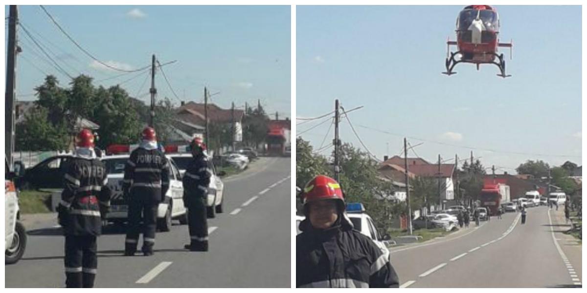 Două femei și o fetiță de doi ani, rănite &icirc;n urma unui accident rutier! Un elicopter a aterizat pe stradă ca să o preia pe micuță