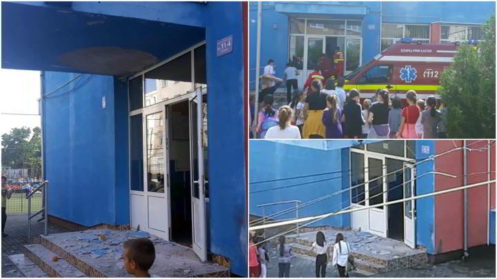 Incident grav &icirc;ntr-o școală generală! Elev de zece ani, rănit la cap, după ce tencuiala de la intrare s-a prăbușit peste el