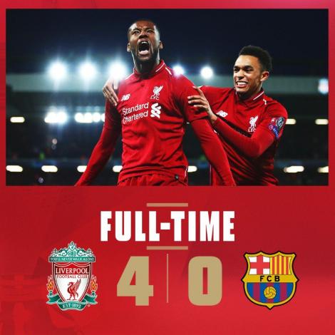 Liverpool, calificare spectaculoasă în finala Ligii Campionilor, după ce a învins Barcelona cu 4-0
