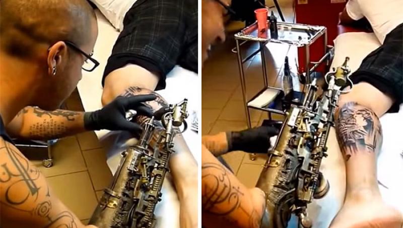 Povestea tatuatorului care și-a transformat proteza pentru mâna într-o mașină te tatuat - VIDEO