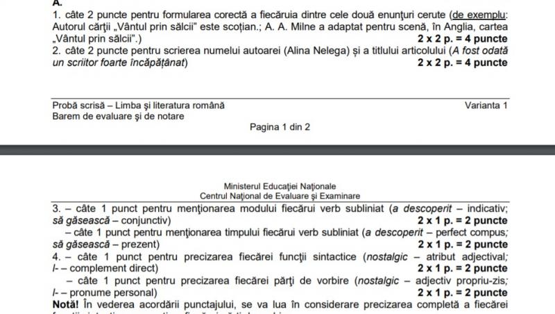 Barem Limba Română Evaluare Națională 2019 Edu.ro: subiecte rezolvate și note