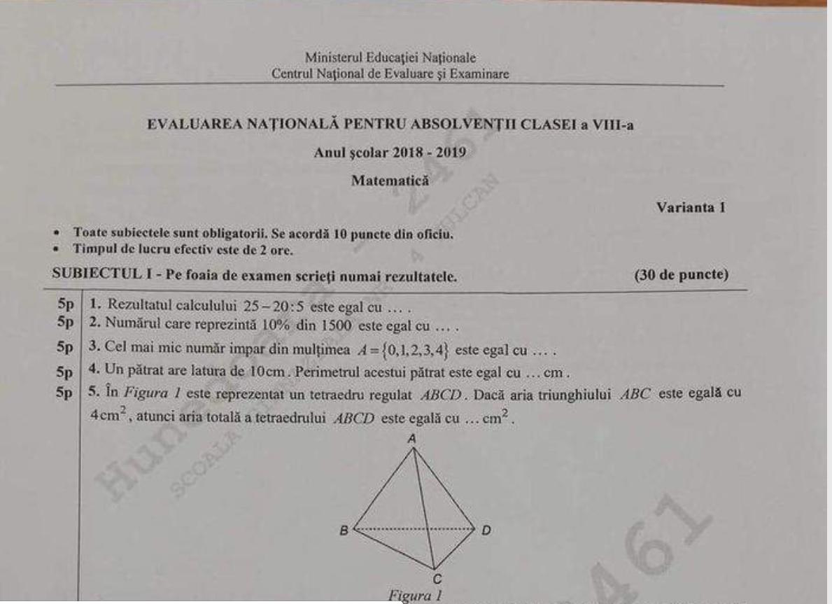 Barem Matematică Evaluare Națională 2019 - Subiecte mai ușoare dec&acirc;t la simulare!