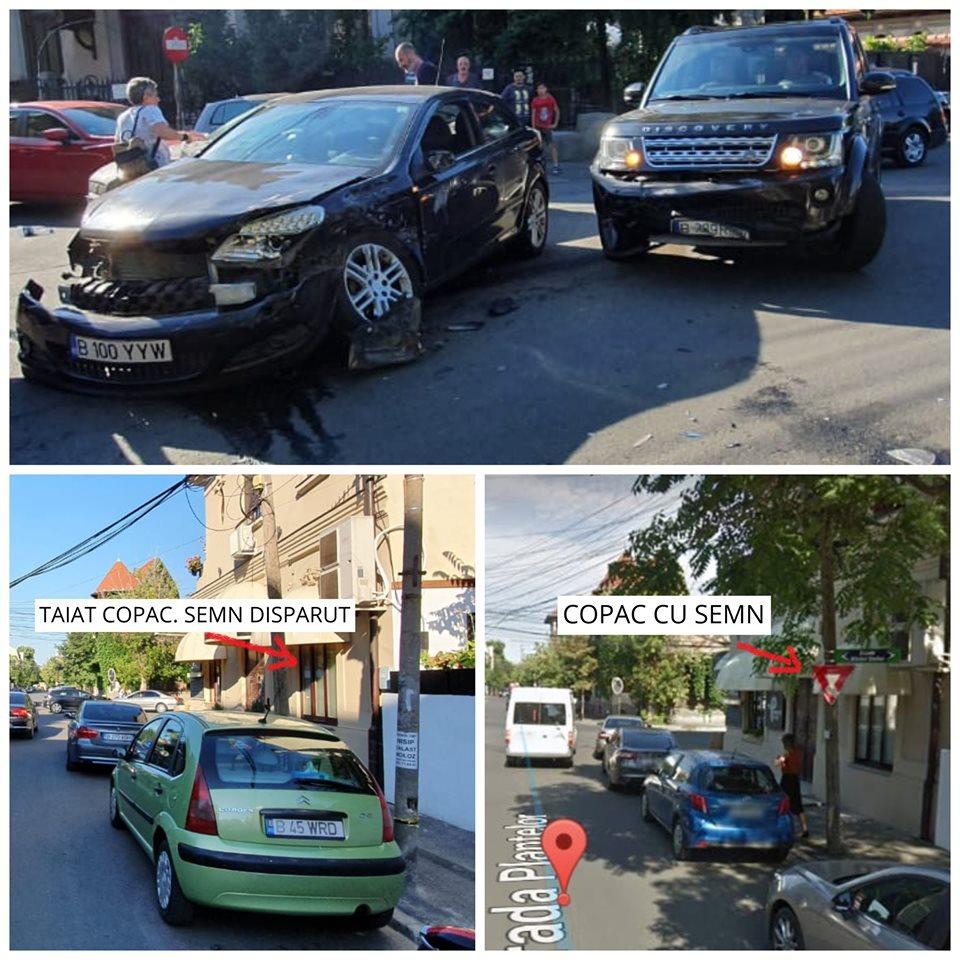 Cum poți muri nevinovat &icirc;ntr-o intersecție din București! Un accident grav s-a petrecut după ce copacul se afla semnul de circulație a fost tăiat
