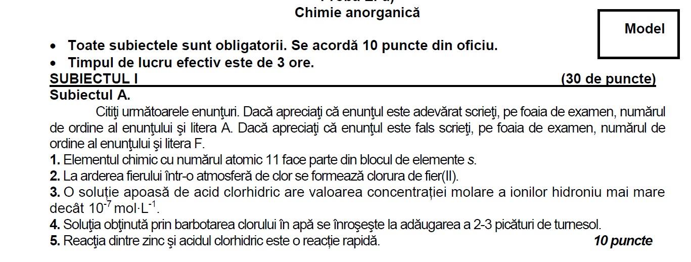 Bacalaureat 2019: Edu.ro subiecte BAC 2019 - Modele subiecte Chimie