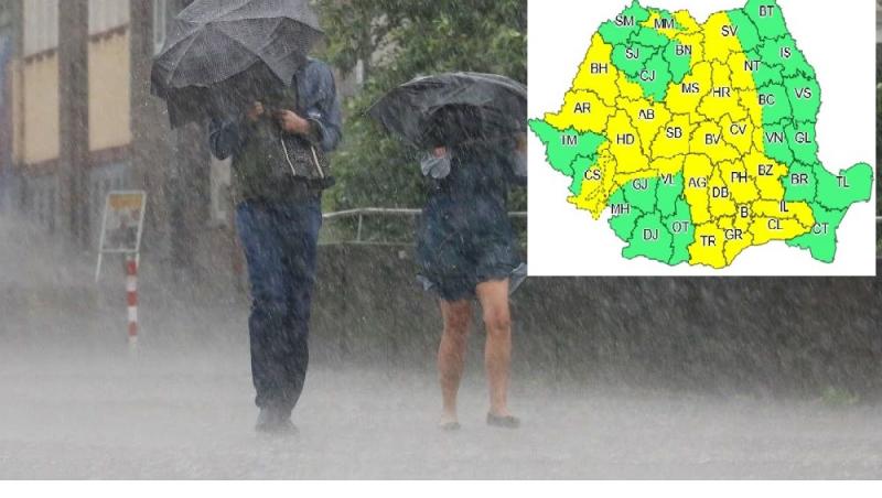 Avertizare meteo de ploi torențiale până miercuri. Jumătate din România sub cod galben