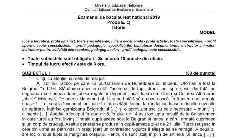 Subiecte Istorie BAC 2019 Toamnă. Ce subiecte pică azi