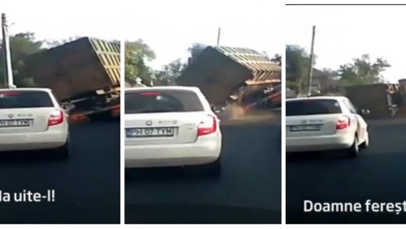 „Doamne ferește! Se răstoarnă!!!” Accident înfiorător filmat pe o șosea din Bacău. Imagini nerecomandate cardiacilor!