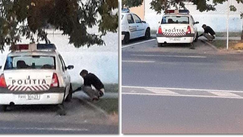 A dezumflat TOATE roțile mașinilor de poliție, chiar &icirc;n parcarea unei secții din Timișoara, și a plecat liniștit! A fost fotografiat! Motivul pentru care este posibil să nu fie găsit vreodată. Foto