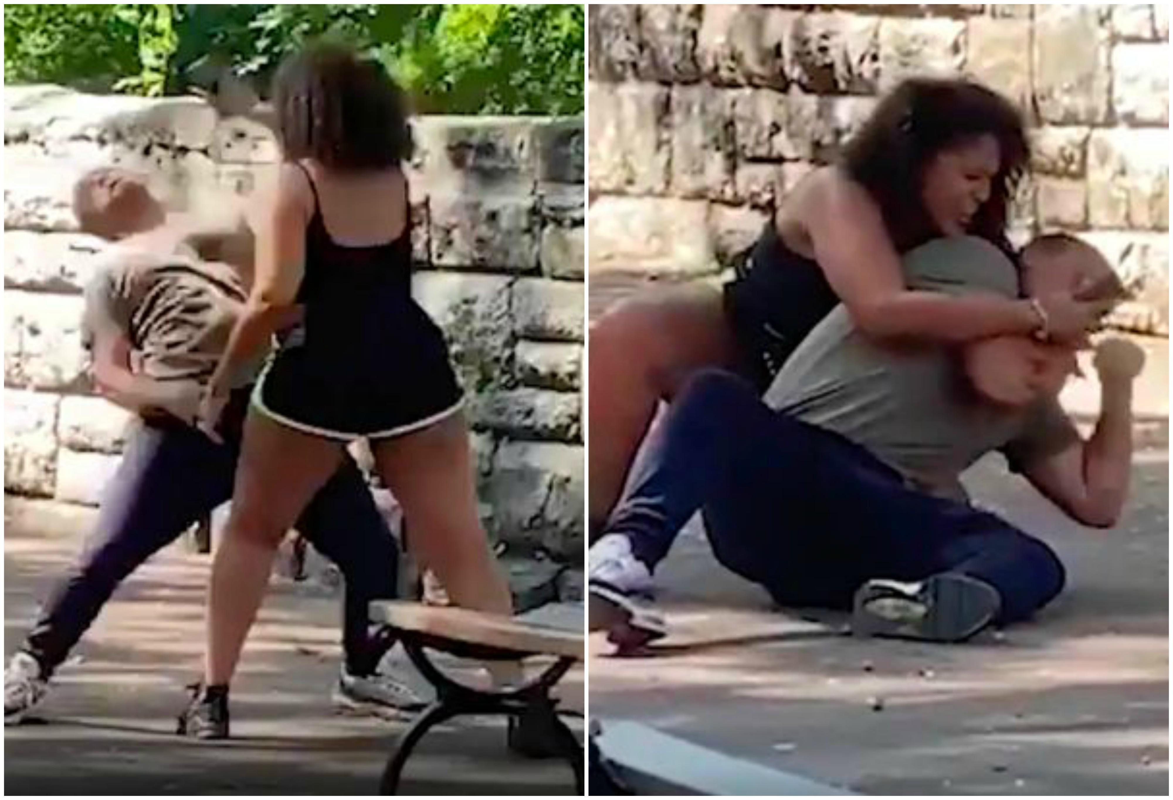 Video viral! Și-a luat la tr&acirc;ntă iubitul, &icirc;n parc, &icirc;n văzul tuturor, ca să &icirc;i deblocheze telefonul mobil! Bărbatul nu a avut scăpare! &nbsp;