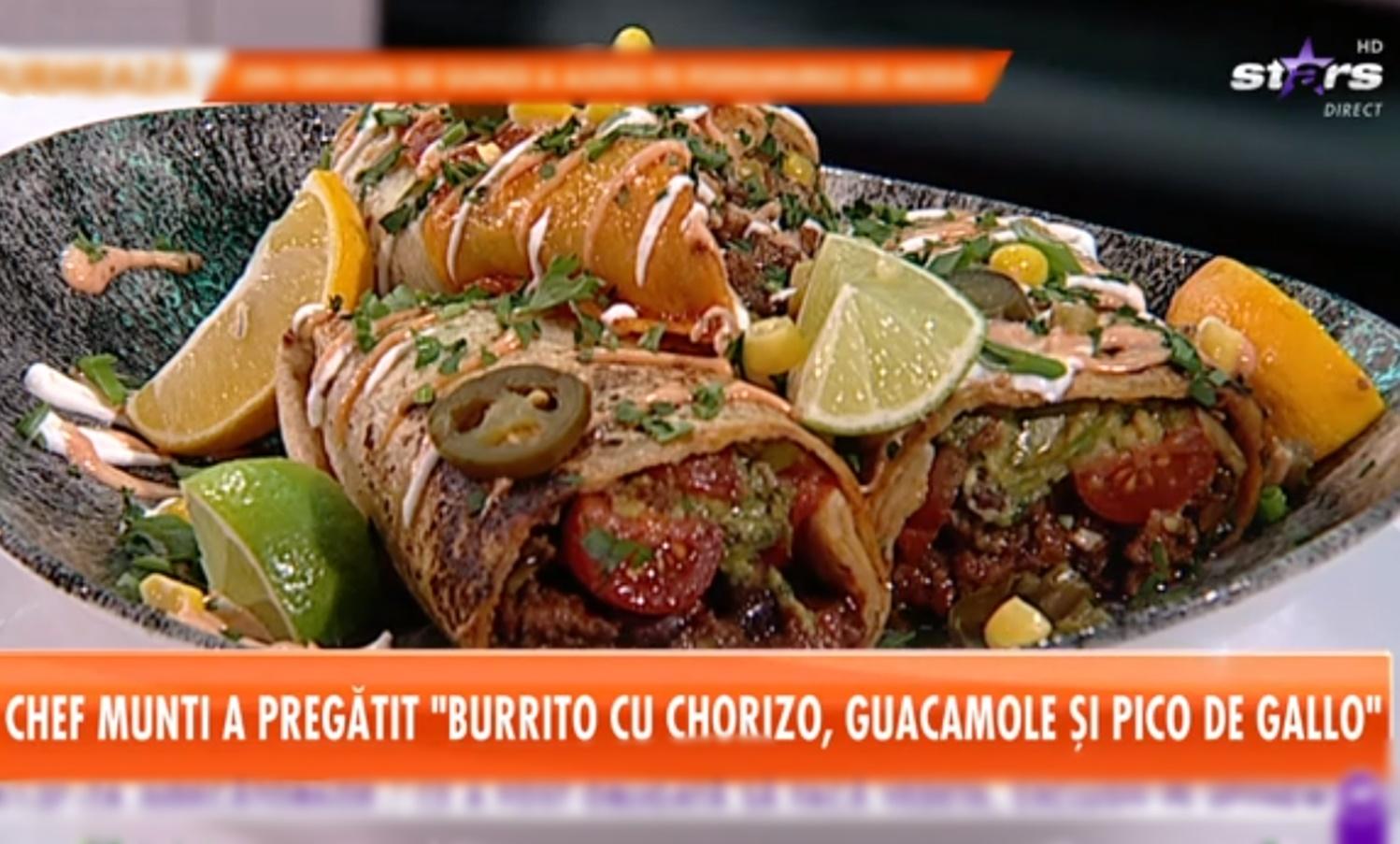 Rețeta mexicană Burrito cu carne de vită și chorizo, servit cu Guacamole și salsa  Pico de gallo - Rețeta lui Chef Munti