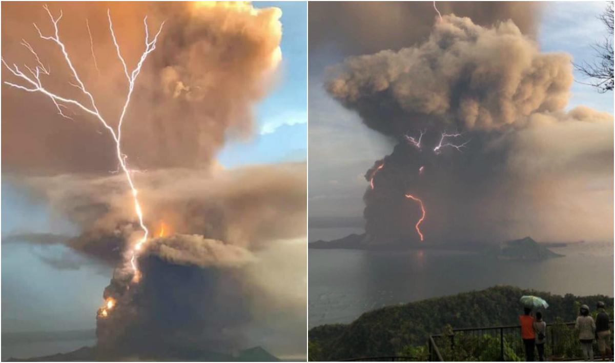 Video| Fulgere au lovit norul de fum și cenușă! Mii de oameni fug din calea dezastrului! Este stare de alertă &icirc;n Filipine, vulcanul Taal va erupe