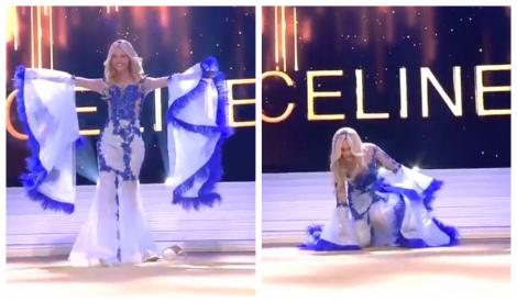 Ups! A căzut pe scenă și a rămas fără sutien! Moment jenant pentru Miss Belgia 2020, în direct! VIDEO