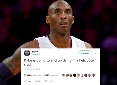 Un fan al lui Kobe Bryant i-a prezis moartea baschetbalistului: "Va sfârși într-un accident de elicopter!" Postarea e virală