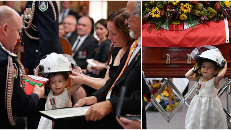 Fetița unui pompier din Australia, la înmormântarea tatălui ei.