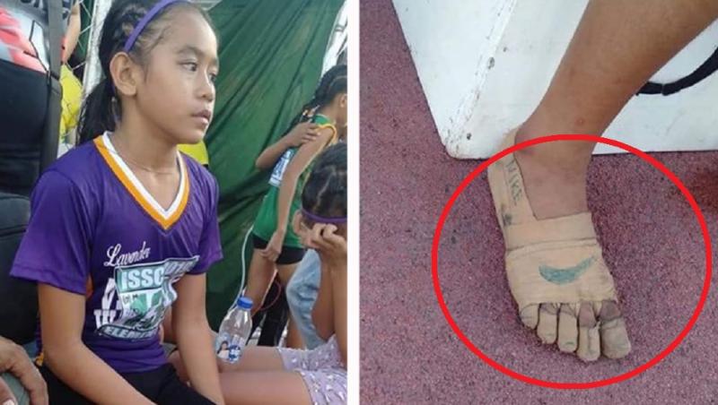 O fetiță aleargă în picioarele goale la competițiile de atletism, fiindcă e prea săracă