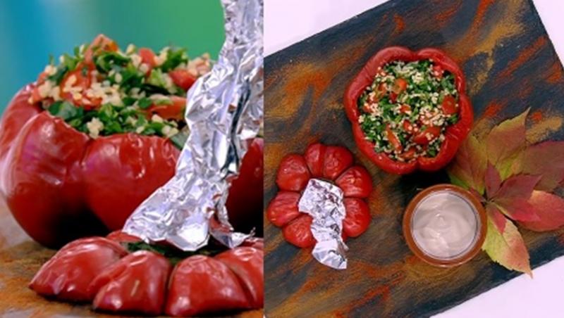 Gogoșari caramelizați la cuptor și umpluți cu salată tabbouleh