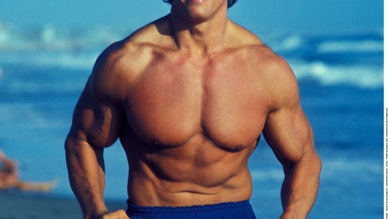 Arnold Schwarzenegger, pe plajă, la bustul gol