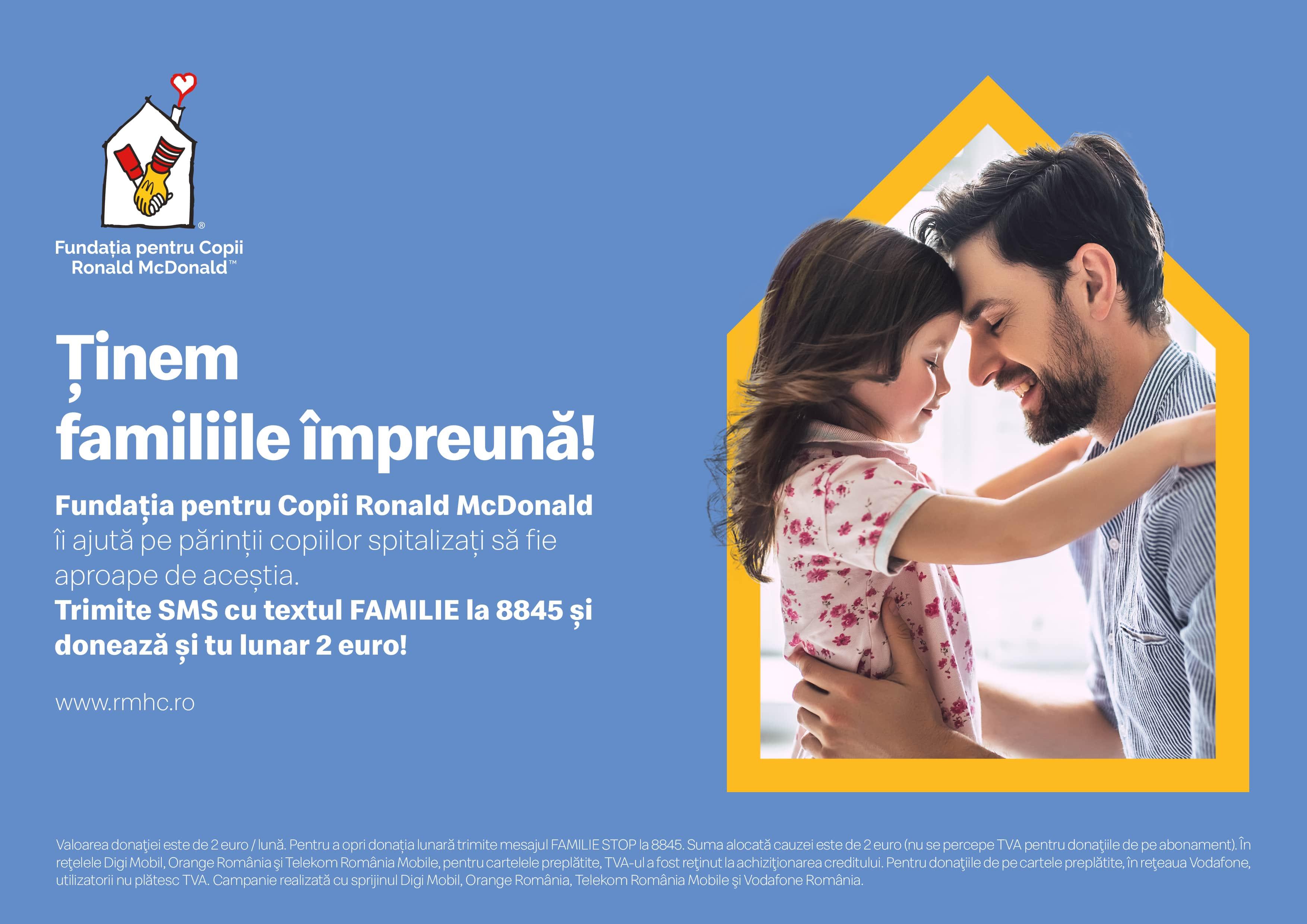 Donează 2 euro lunar prin SMS și susține Fundația pentru Copii Ronald McDonald
